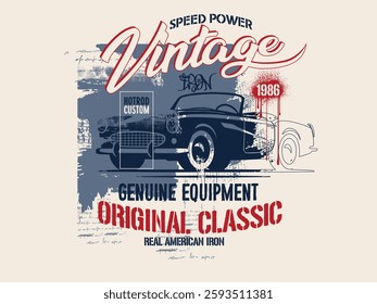 abstract car grunge vintage,t shirt graphics print typography, vector grunge art graffiti style, illustration of car historic classic. Urban typography hipster street art. Vintage Classic car T-shirt 