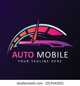 Resumen del logotipo del coche. velocímetro y velocidad del coche. Plantilla de vectores de logotipos automáticos