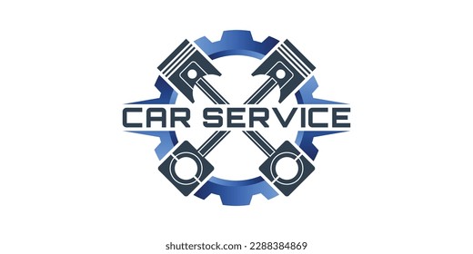 Abstract car repair logo with gear and pistons  logo design vector icon Premium Vektor