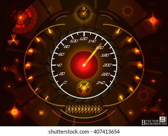 Abstract car speedomete on red color background. Vector illustration.
