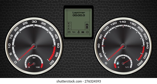 abstract car speedometer with display digital and textured leather, background vector