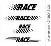 Abstract car sport race logo with black and white flag and sample text. Start and finish line design for racing championship