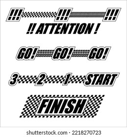 Abstract car sport race logo with black and white flag and sample text. Start and finish line design for racing championship