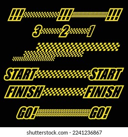 Abstract car sport race logo with black and yellow flag and sample text. Start and finish line design for racing championship