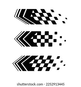 Abstract car sport race logo with black and white flag. Start and finish line design for racing championship. Abstract arrows with lines