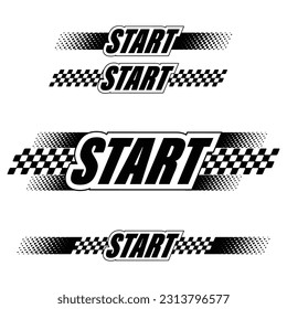 Abstract car sport race logo with black and white flag and sample text. Start and finish line design for racing championship