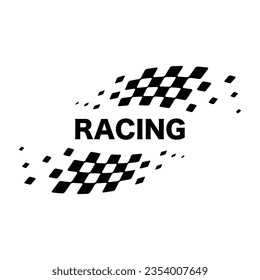 Resumen del logo de la carrera de deportes de auto con banderas en blanco y negro. Diseño de línea de inicio y fin para el campeonato de carreras