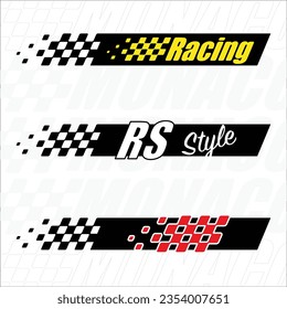 Abstract car sport race logo with black and white flag and sample text. Start and finish line design for racing championship