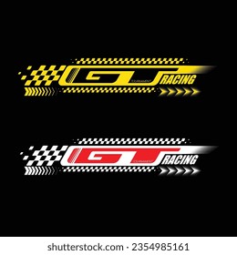 Abstract car sport race logo with black, yellow and white flag and sample text. Start and finish line design for racing championship