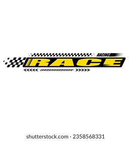 Abstract car sport race logo with black and yellow flag and sample text. Start and finish line design for racing championship