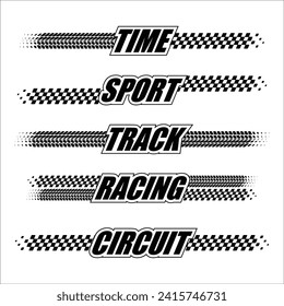 Abstract car sport race logo with black and white flag and sample text. Start and finish line design for racing championship