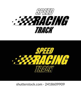 Abstract car sport race logo with black and white flags. Start and finish line design for racing championship