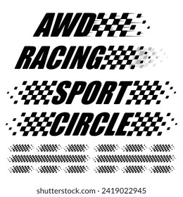 Abstract car sport race logo with black and white flag. Start and finish line design for racing championship