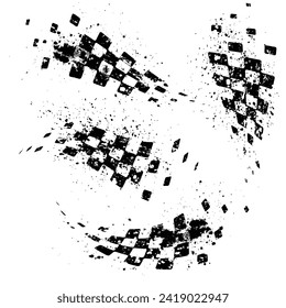 Abstract car sport race logo with black and white flags. Start and finish line design for racing championship