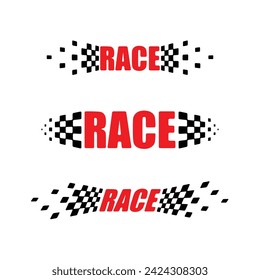 Abstract car sport race logo with black and white flag. Start and finish line design for racing championship