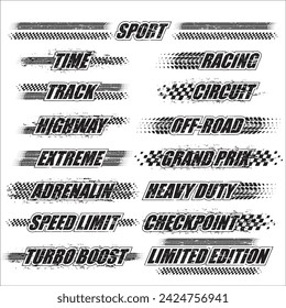 Abstract car sport race logo with black and white flag and sample text. Start and finish line design for racing championship