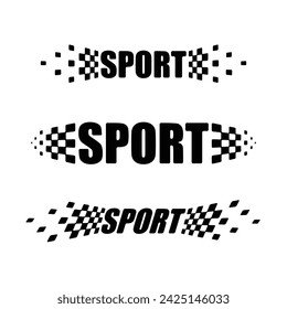 Abstract car sport race logo with black and white flag. Start and finish line design for racing championship