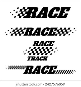 Abstract car sport race logo with black and white flag and sample text. Start and finish line design for racing championship