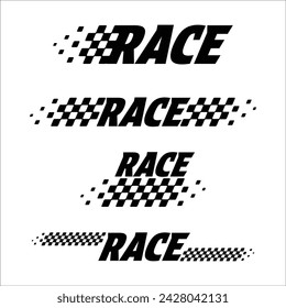 Abstract car sport race logo with black and white flag and sample text. Start and finish line design for racing championship