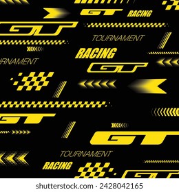 Abstract car sport race logo with black, yellow and white flag and sample text. Start and finish line design for racing championship. RS letters race checkered