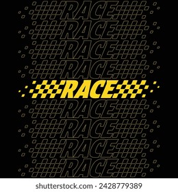 Abstract car sport race logo with black and white flag and sample text. Start and finish line design for racing championship