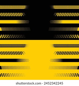 Abstract car sport race logo with halftone black and yellow flag and sample text. Start and finish line design for racing championship