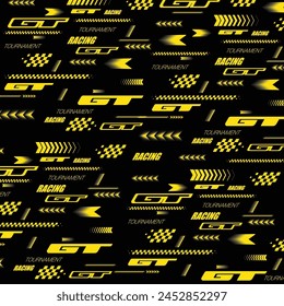 Abstract car sport race logo with black, yellow and white flag and sample text. Start and finish line design for racing championship. RS letters race checkered