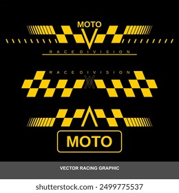 Abstract car sport race logo with orange flags. Start and finish line design for racing championship