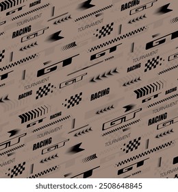 Logotipo de corrida esportiva de carro abstrato com bandeira preta e marrom e texto de amostra. Design de linha de início e de fim para o campeonato de corrida. Letras RS corrida quadriculada