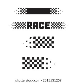 Abstract car sport race logo with black and white flag and sample text. Start and finish line design for racing championship