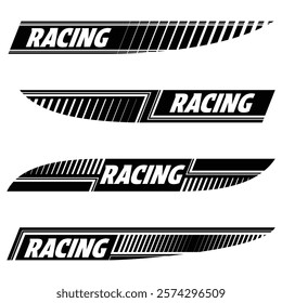 Abstract car sport race logo with black and white flag. Start and finish line design for racing championship