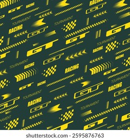 Abstract car sport race logo with green and yellow flag and sample text. Start and finish line design for racing championship. RS letters race checkered