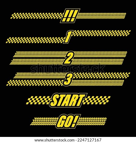 Abstract car sport race logo with black and yellow flag and sample text. Start and finish line design for racing championship