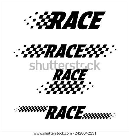 Abstract car sport race logo with black and white flag and sample text. Start and finish line design for racing championship