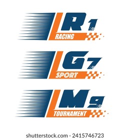 Abstract car sport race logos set with black, red and white flag and sample text. Start and finish line design for racing championship