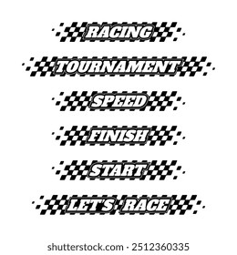 Abstract car sport racing logo with black and white flags. Start and finish line design for racing championship