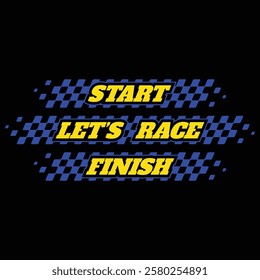 Abstract car sport racing logo with blue and yellow flags. Start and finish line design for racing championship