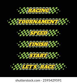 Abstract car sport racing logo with green and yellow flags. Start and finish line design for racing championship