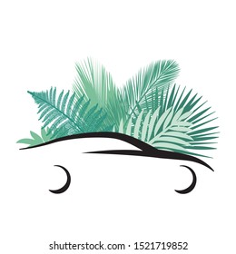 abstract car and tropical leaves, vector