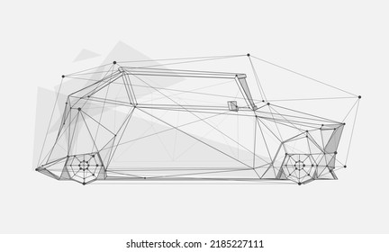 Abstract car. Vector illustration of virtual 3d digital vehicle on white background. Side view
