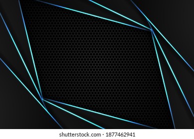 Abstract carbon fiber hexagon background with yellow glowing lines and highlights. Futuristic luxury modern technology background.