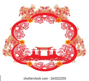 Abstract card with Asian buildings 
