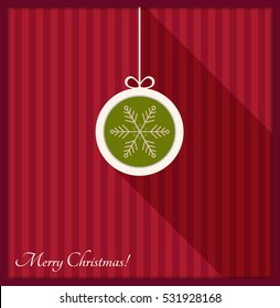 Abstract Card With Christmas Ball, Red Stripes And Snowflake