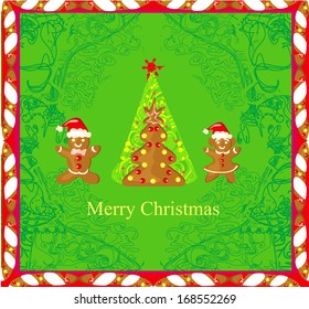 Abstract card with Christmas gingerbread tree 
