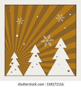 Abstract Card With Christmas Trees And Rays Of Light