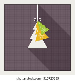 Abstract Card With Colorful Christmas Tree, Long Shadow