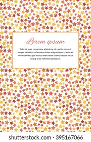 Abstract card cover with many red stars and text template, a4 size vertical illustration