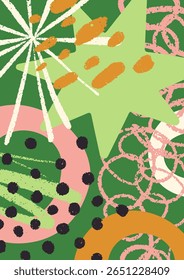 Abstract card in doodle scribble style. Modern poster design with random splatter, blobs, spots, brushstroke in mess. Creative dynamic funky pattern, background, texture. Flat vector illustration