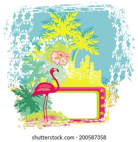Abstract card with flamingo and nature 