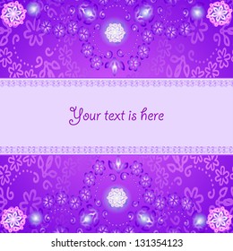 Abstract card with floral painting on magenta background